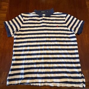 Polo Ralph Lauren Blue White Striped Polo Shirt XL Red Pony Logo Classic Fit